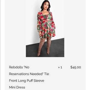 Rebdolls Tie Front Puff Sleeve Dress - Pink